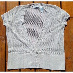 Cardigan Sweater 1X Ivory 1-Button Closure Short Sleeve JM Collection Solid
